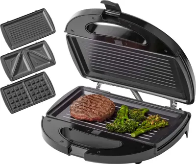 Produktbild von Tomado Multigrill schwarz 3-in-1 Grill Sandwich Waffeleisen 750W Küchengerät