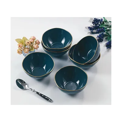 Image de 6-pièces plat bols de service en porcelaine ensemble de bols bleu - or
