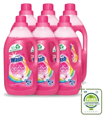 Produktbild von 6 x At Home Wash Color Flüssigwaschmittel - für Buntwäsche - 1,5 Liter - Großpackung - 6 Stücke