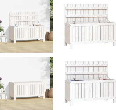 Produktbild von vidaXL Gartentruhe Weiß 108x42,5x54 cm Massivholz Kiefer - Gartentruhe - Gartentruhen - Gartenbox - Garten Aufbewahrungsbox