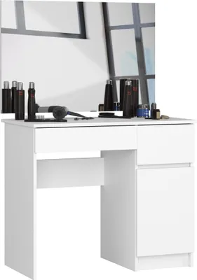Obrázek produktu pro Elegantní bílý toaletní stolek se zrcadlem a dvěma zásuvkami