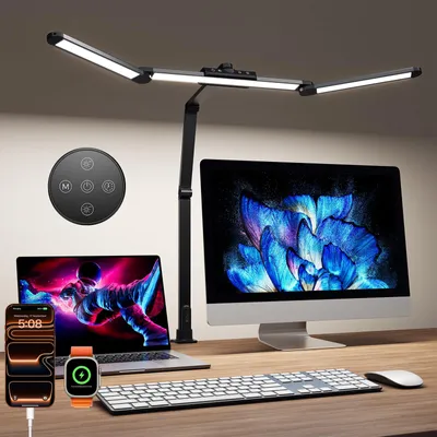 Productafbeelding van LED bureaulamp, dimbaar - 1400 lumen, 24W, klembare bureaulamp voor kantoor, met flexibele arm