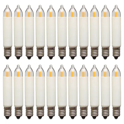 Produktbild von Erzgebirgslicht - AUSWAHL - 22 Stück LED Filament Kleinschaftkerze 12V 0,2W E10 für 20 Brennstellen Ersatzbirne Glühbirne Minischaftkerze Glühlämpchen für Lichterketten Pyramide und Schwibbogen