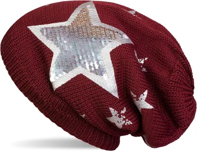 Produktbild von styleBREAKER warme Feinstrick Beanie Mütze mit All Over Vintage Stern Print, Pailletten Stern und sehr weichem Fleece Innenfutter 04024091