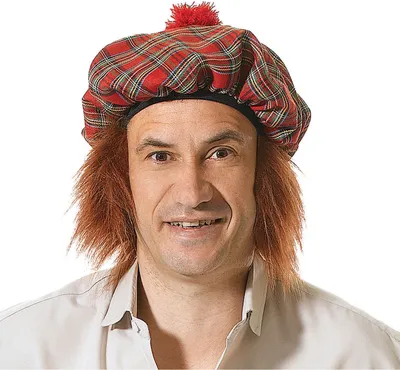 Produktbild von Rubies Kostümzubehör: Schottenmütze mit rotem Tartan-Karomuster und Kunsthaar