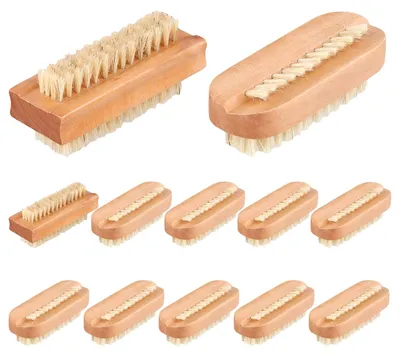 Image de Brosse à ongles double face - 12 pièces - Brosse en bois - Poils de porc - Nettoyage en profondeur - Dimensions compactes : 9,8 x 4 x 3,5 cm - Nettoyant pour ongles