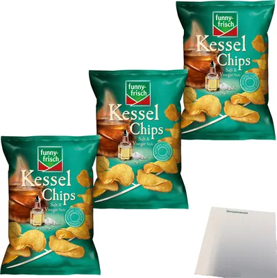 Produktbild von Funny-Frisch Salt & Vinegar Kesselchips 3er Pack (3x120g Packung) + usy Block