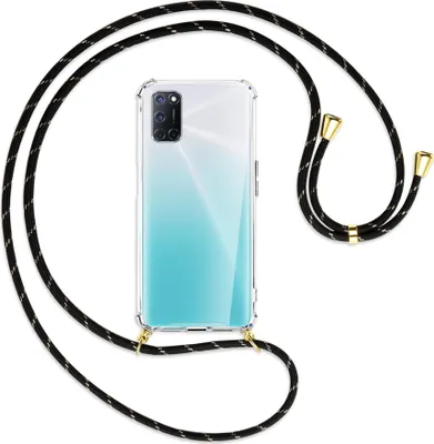 Produktbild von Handykette Backcover-Schutzhülle mit Band (Metall goldfarben) für Oppo A52 / A72 / A92 - schwarz/gold