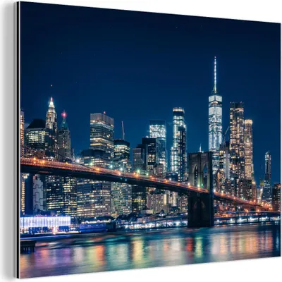 Produktbild von MuchoWow Wanddekoration Metall Metallbild Wandkunst 40x30 cm New York - Nacht - Brooklyn Bridge MuchoWow Aluminium Gemälde - Dekoration Wohnzimmer