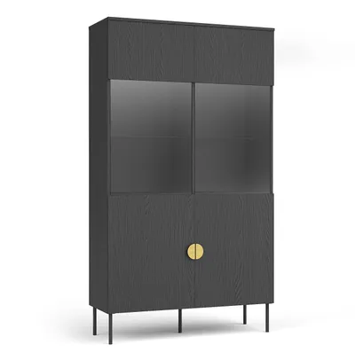 Produktbild von AX LIVING Vitrine für Wohnzimmer Brunelli 106,6 Schwarz Holzoptik Glas