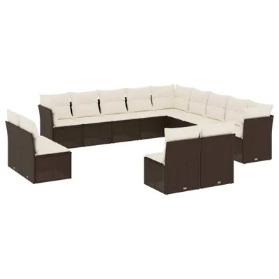 Image de vidaXL Ensemble de 13 canapés de jardin avec coussins Marron Poly Rattan