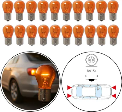 Produktbild von 20 x Blinkerbirne 12V 21W Orange BA15s | Auto Licht Blinker Birne | Autolampen & Lampenset | Ersatzteile Auto Leuchten