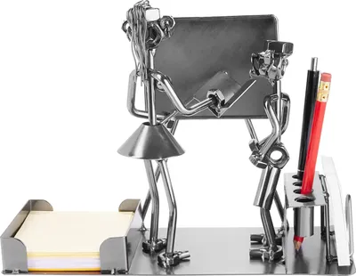 Produktbild von BRUBAKER Schraubenmännchen Lehrerin mit Stiftehalter - Handarbeit Eisenfigur Schule Metallmännchen mit Visitenkartenhalter und Fach für Notizzettel - Metallfigur Geschenkidee