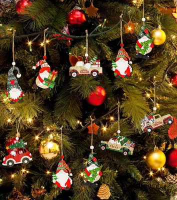 Produktbild von Hölzerne Kersthänger, 24 Stück Weihnachtsgnom Ornamente und Dekorationen für den Weihnachtsbaum - DIY Weihnachtsbaum Dekoration mit Holz Weihnachtsfiguren und Santa Anhänger