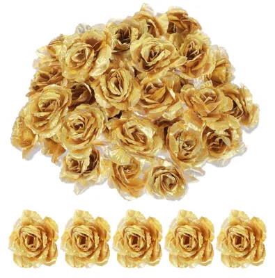 30 goldene Kunstrosenköpfe, 7 cm, Seide, für Dekoration