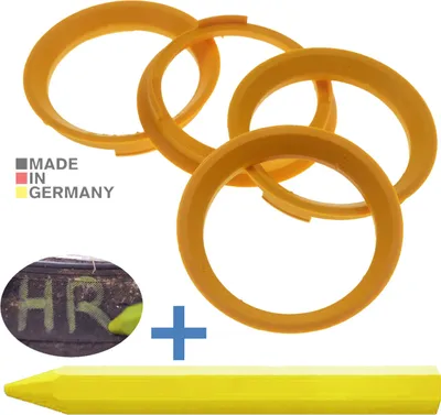 Produktbild von 4X Zentrierringe 70,4 x 60,1 mm Gelb Felgen Ringe + 1x Reifen Kreide Fett Stift