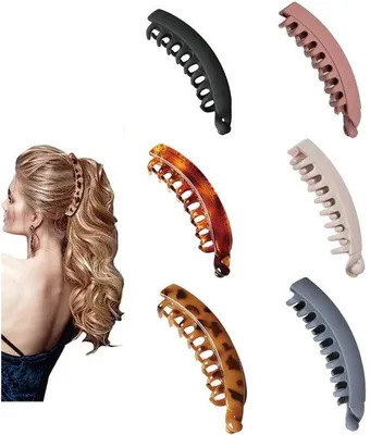 Imagen del producto de Grandes pinzas para el pelo con forma de plátano, pinzas de colores, clips para el pelo para cabello grueso, sujetadores para coleta antideslizantes para mujeres, juego de 6 unidades