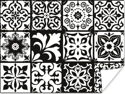 Produktbild von MuchoWow® Poster Muster - Schwarz - Weiß - Blumen - Abstrakt 160x120 cm - Foto Plakat