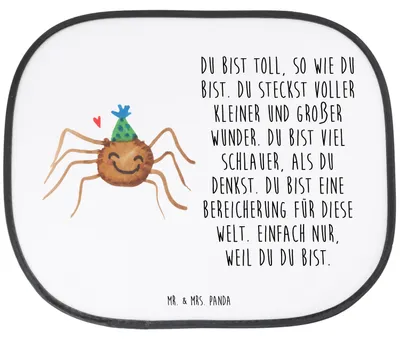 Produktbild von Mr. & Mrs. Panda Sonnenschutz Auto Spinne Agathe Party - Weiß - Geschenk, Wunder, Sonnenblende, für, Glück, Selbstliebe, Motivation, Scheibenschutz, saugnapf