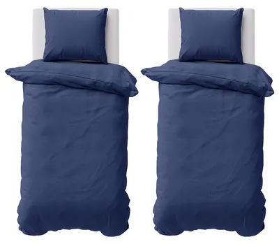 Produktbild von Bettwäsche 135x200 cm Bettbezug 100%Baumwolle Renforce Einfarbig Bettgarnitur Set Navy Blau 4 teilig