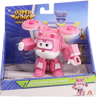 Obrázok produktu pre Alpha Group EU740993 Super Wings Super Charge kĺbová akčná figúrka Dizzy, pohyblivá figúrka Dizzy, akčná figúrka vrtuľníka v ružovej farbe