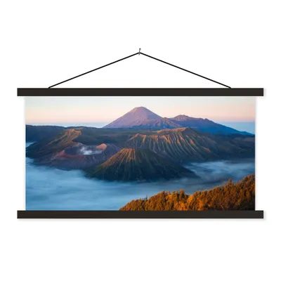 Produktbild von MuchoWow® Textilposter Vulkan - Natur - Nebel 120x60 cm mit schwarzem Rahmen - Dekoration Schlafzimmer