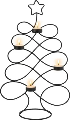 Immagine prodotto di Portacandele a forma di albero di Natale in metallo nero con supporto per candele tealight 49 cm