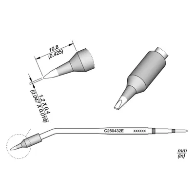 Produktbild von JBC Lötspitze Serie C250, Rundform, C250432E/Ø 1.2 mm, Meißelform C250432E