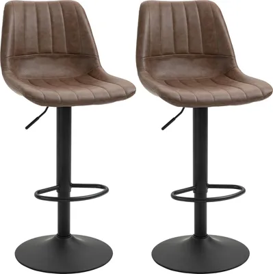 Produktbild von 2Er Set Barhocker, Tresenhocker Höhenverstellbarer Küchenhocker, Barstuhl, Bistrohocker Mit Fußring, Kunstleder, Stahl, Braun