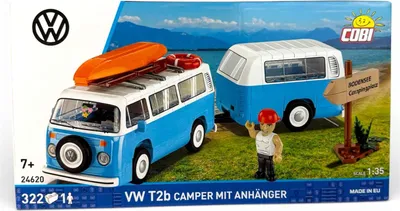 Produktbild von VW Bulli Van mit Wohnwagen – COBI Bausatz 322 Teile