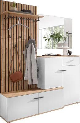 Produktbild von Kompaktgarderobe COMO in weiß / Artisan Eiche Nb., (BxHxT) 148x199x38 cm