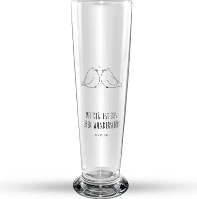 Produktbild von Mr. & Mrs. Panda Bierglas Turteltauben Liebe - Transparent - Geschenk, Freundin, Bier Glas, Pärchen, Glasbierglas, Glasbecher, Trinkglas, Hochzeitstag, Bierbecher, Paar