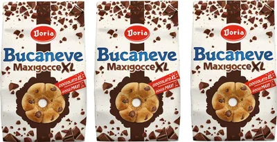Produktbild von 3x Doria Bucaneve Maxigocce XL Frollini con Gocce di Cioccolato Kekse mit Schokoladentropfen Biscuits Cookie 300g Ideal für Ihr Frühstück oder Ihren Snack