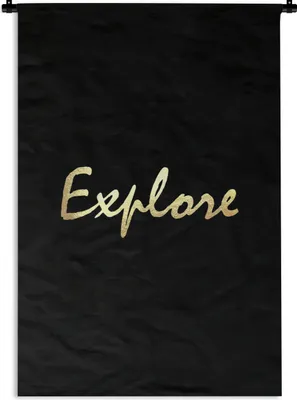 Produktbild von MuchoWow® Wandteppich Wandbehang Zitate - Reisen - Schwarz - Gold 60x90 cm Tapisserie Dekoration Wandtuch - Foto-Teppich - Abwaschbar