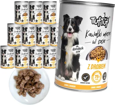 Produktbild von Tuftuf | Feuchte Nahrung für Hunde - 12x415g - Fleischstücke mit Geflügel - Nassfutter für Hunde - 81% Feuchtigkeit