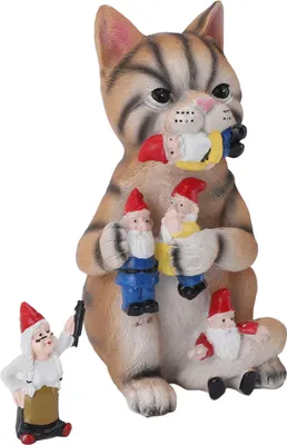 Image de Cat Eating Gnomes Statue Résine Funny Fade Proof Cat Eating Gnomes Sculpture pour décoration de jardin extérieur