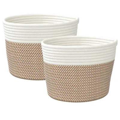 Obrázok produktu pre Úložné koše 2 ks hnedé a biele Ø24x18 cm bavlna