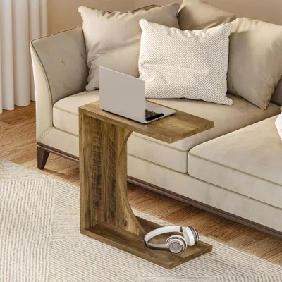 Zdjęcie produktu dla Stolik pomocniczy w kształcie litery C, 60 cm, rozkładany stolik do salonu i sypialni, idealny do laptopa i kawy, smukły stolik do laptopa do kanapy, stolik w kształcie litery C do salonu i sypialni