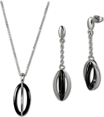 Produktbild von Amello Edelstahl Vollkeramik silberfarben schwarz glänzend Damen Sets ESSX09S