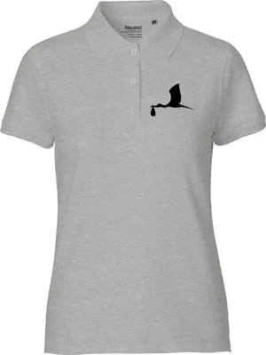Produktbild von Huuraa Damen Polo Shirt Klapperstorch mit Baby Silhouette XXL Sport Grey Bio Baumwolle Fairtrade Poloshirt Geschenkidee
