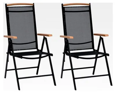 Produktbild von Klappbare Gartenstühle für den Außenbereich, Aluminium und Textilene, Schwarz, 2 Stück