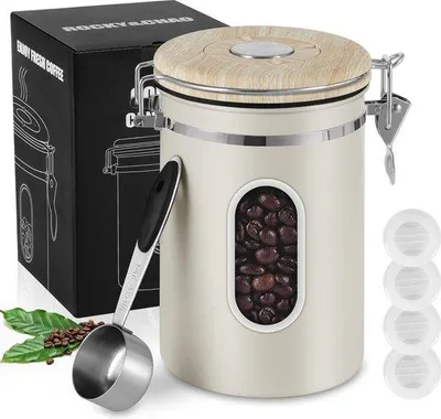 Immagine prodotto di Contenitore ermetico per caffè in acciaio inossidabile, 1,8 litri, 600 g, contenitore per tè, frutta secca, cacao, per una conservazione più duratura