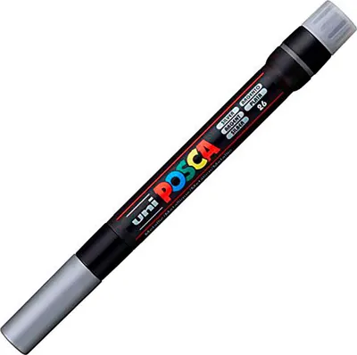 Zdjęcie produktu dla POSCA PCF-350, Srebrny, Czarny, Srebrny, 1 kol., Atrament na bazie wody, Końcówka pędzlowa, Okrągły