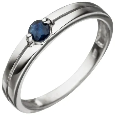 Produktbild von Ring Damenring mit Saphir Safir blau dunkelblau 333 Gold Weißgold Saphirring Innenumfang 52mm Ø16.6mm