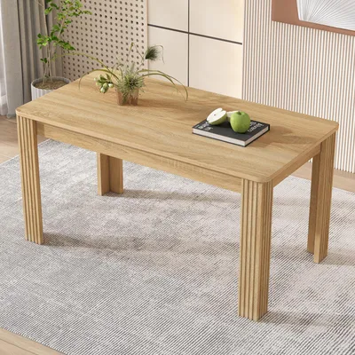 Image de Table de salle à manger rectangulaire Clinvia, table de cuisine avec pieds en bois, table pour salle à manger ou salon, table basse simple, 116 x 65 x 75 cm, couleur chêne