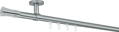 Produktbild von SN Deco Gardinenstange Innenlauf Lyon, 19 mm, 1-läufig, Stahl, Komplett-Set mit Ringen, Profildeckentrager, 300 cm, chrom matt