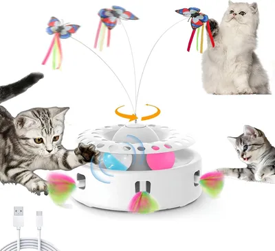 Produktbild von Katzenspielzeug,3-in-1-Elektrisch Interaktives Spielzeug für Katzen mit Feder, Schmetterling und Ballbahn,PP-Kunststoff