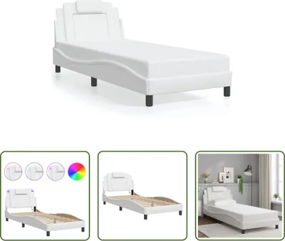 Produktbild von The Living Store Bettgestell mit LED Weiß 90x200 cm Kunstleder