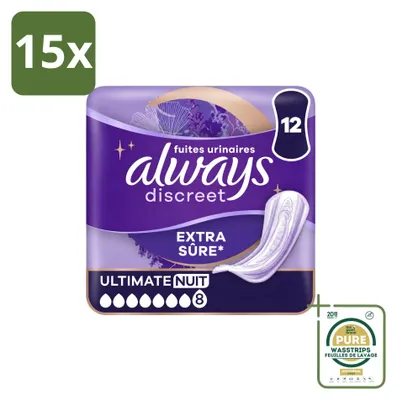 Zdjęcie produktu dla 15 sztuk wkładek urologicznych Always Discreet Ultimate Night – zestaw ekonomiczny