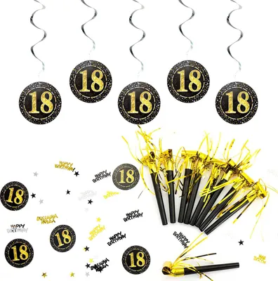 Produktbild von Oblique Unique 18. Geburtstag Party Feier Deko Set - Tröten + Deckenhänger Wirbel Spiral Girlanden + Konfetti